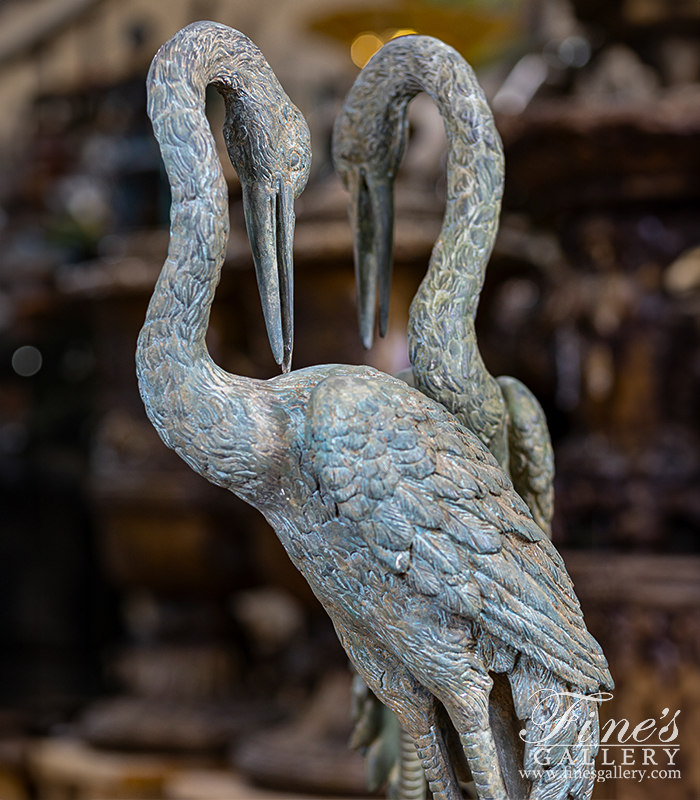 Bronze Fountains  - Antique Patina Bronze Crane Pair - BF-876